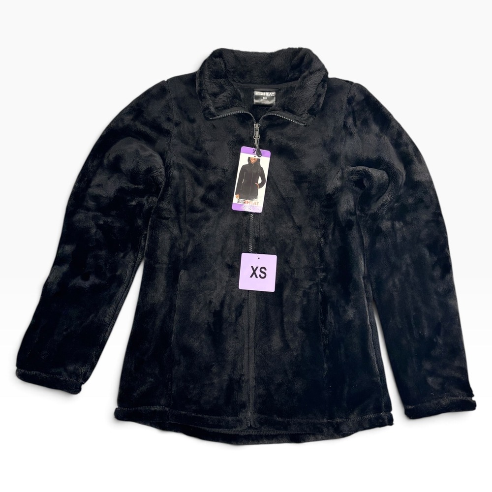 32 Degrees Heat Jacket Womens XS Black Faux Fur Full Zip Plush Fleece Cozy NWT